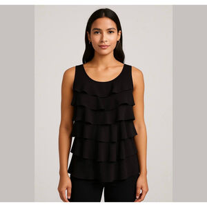 Loft mix media top front ruffles jersey back black Fairy Grunge Whimsigoth Sz LP